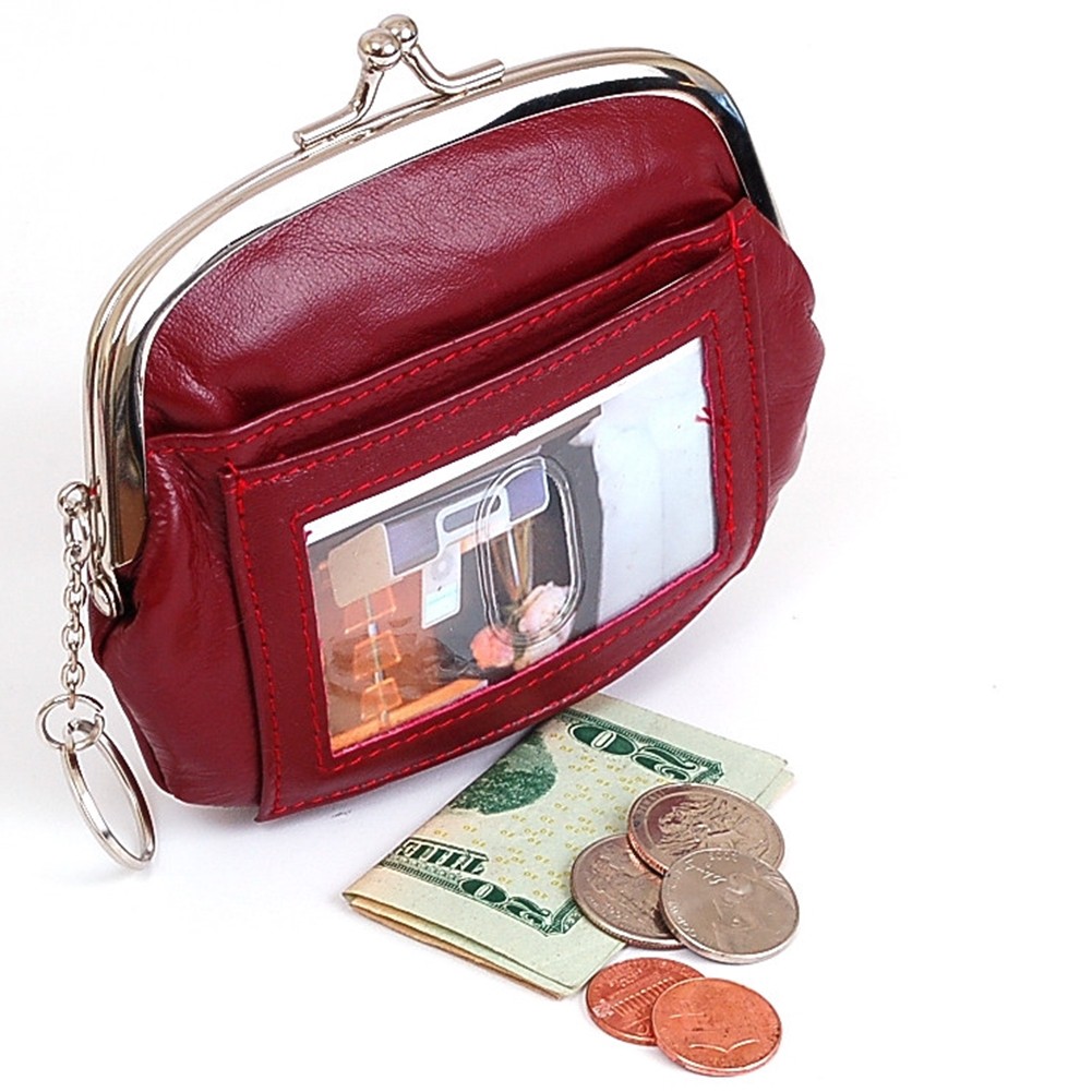 Womens Leather Coin Purse Mini Wallet Metal Frame ID Window Credit Card