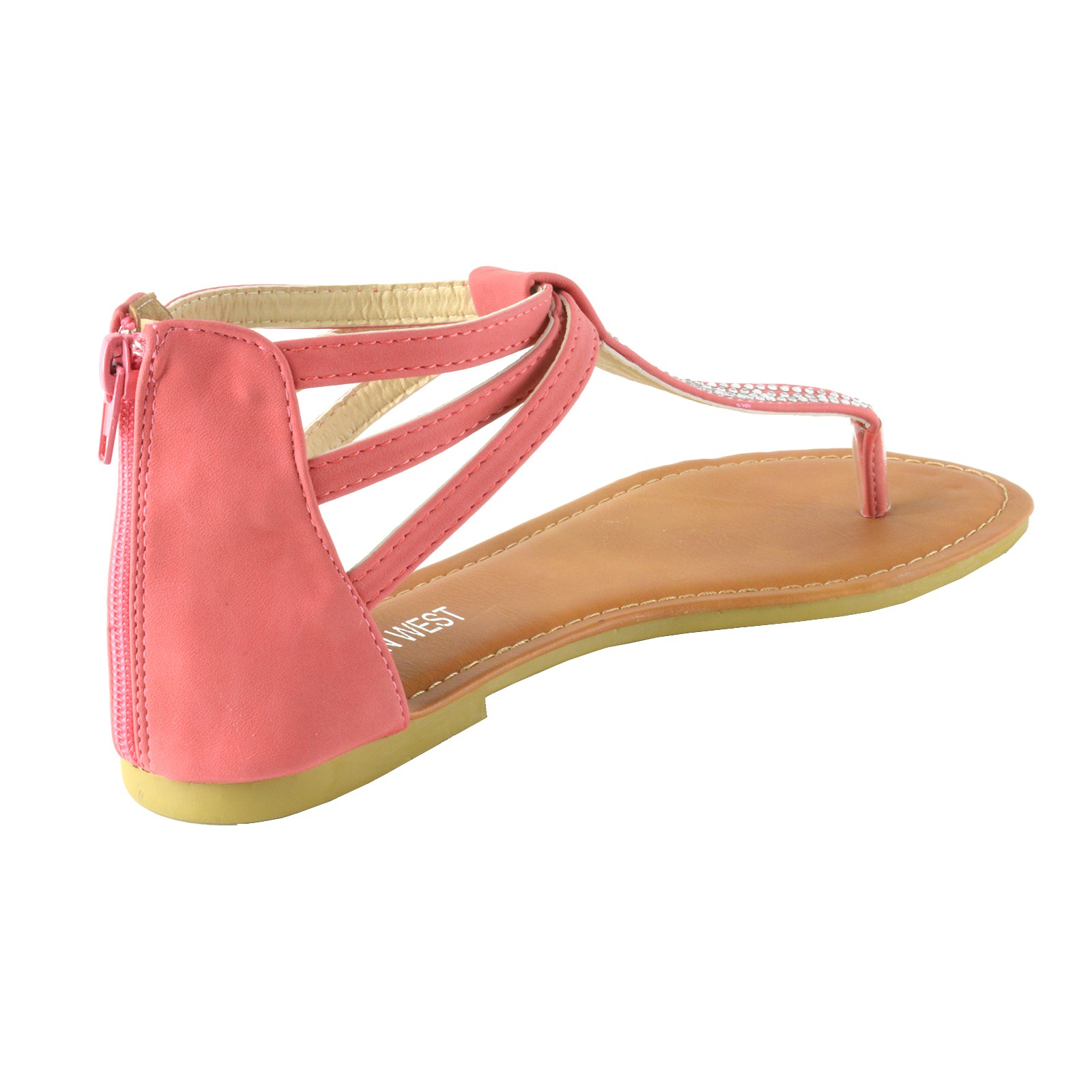 Women's Rhinestone TStrap Thong Ankle Strap Back Zip Gladiator Flat Sandals