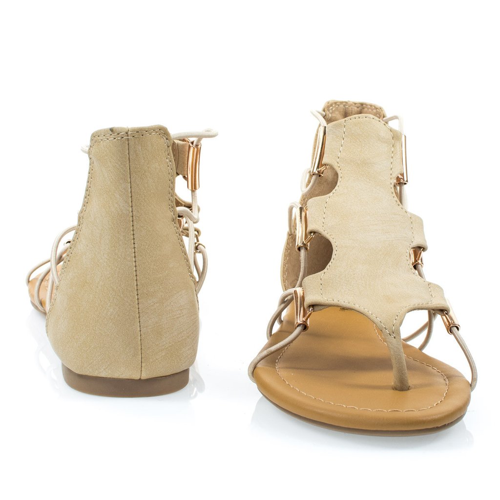 Soda Impact Women's Elastic Strappy Ankle High Gladiator Thong Flat Sandals