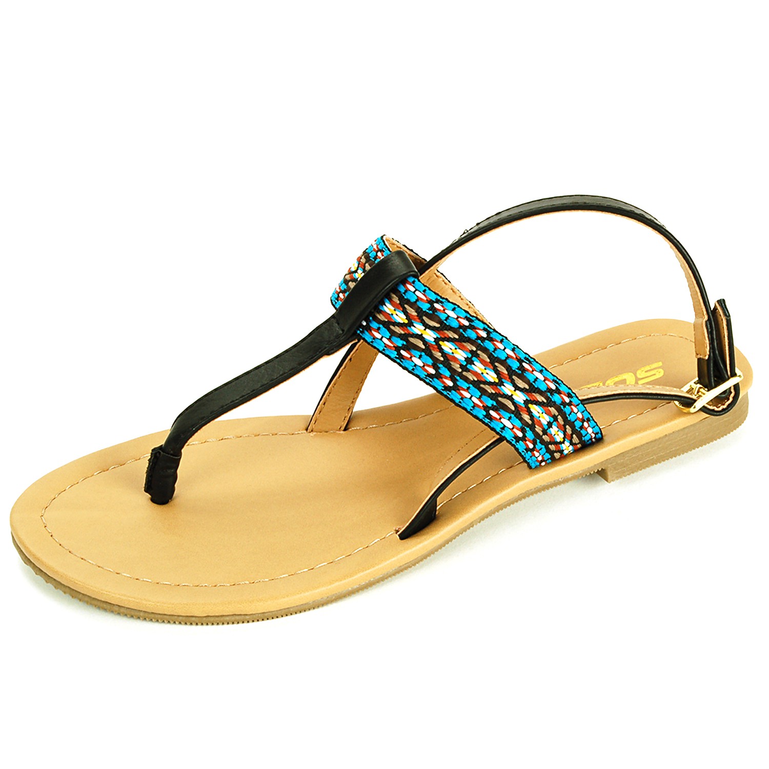 Women's T-Strap Sandals Slingback Thongs Embroidered Strap Flip Flops