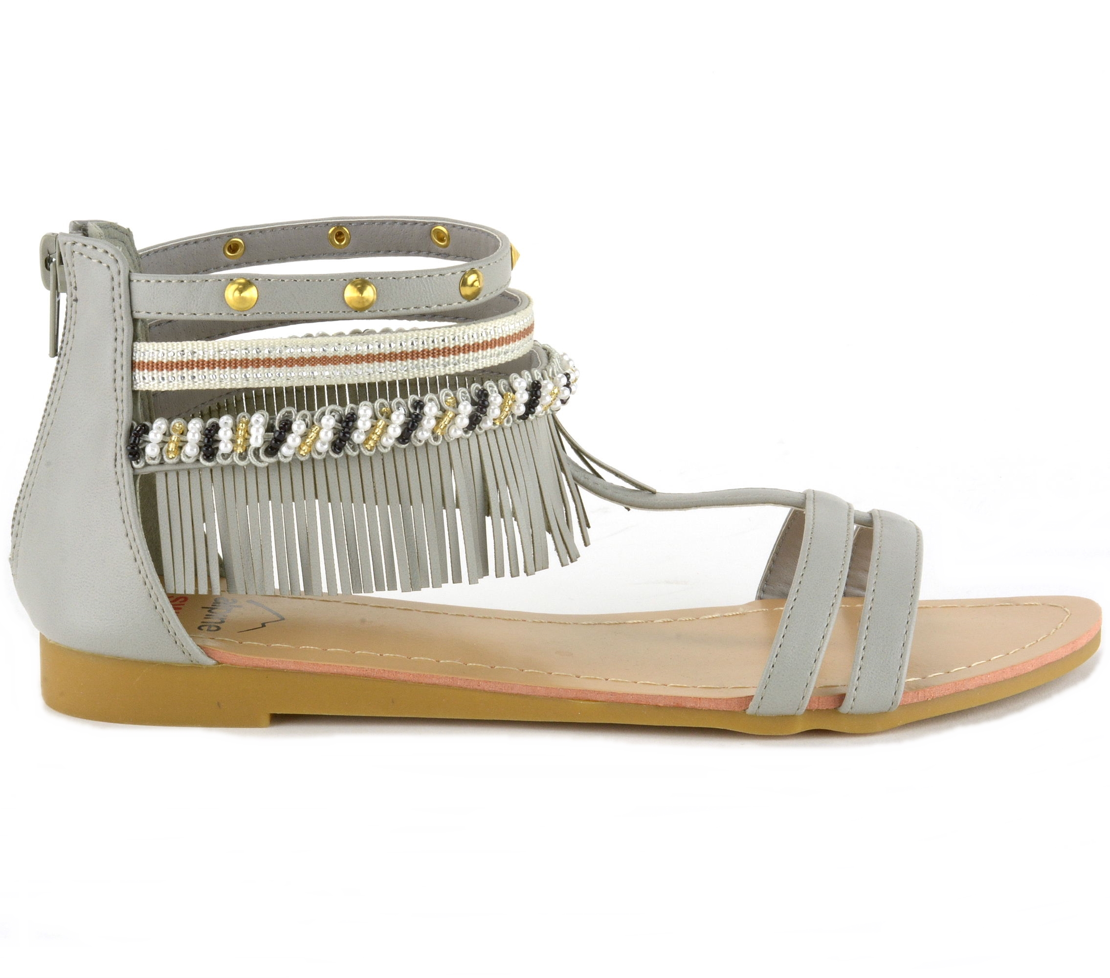 Alpine Swiss Womens Fringe Sandals Beaded & Studded Strappy Gladiator Ankle Flat | eBay