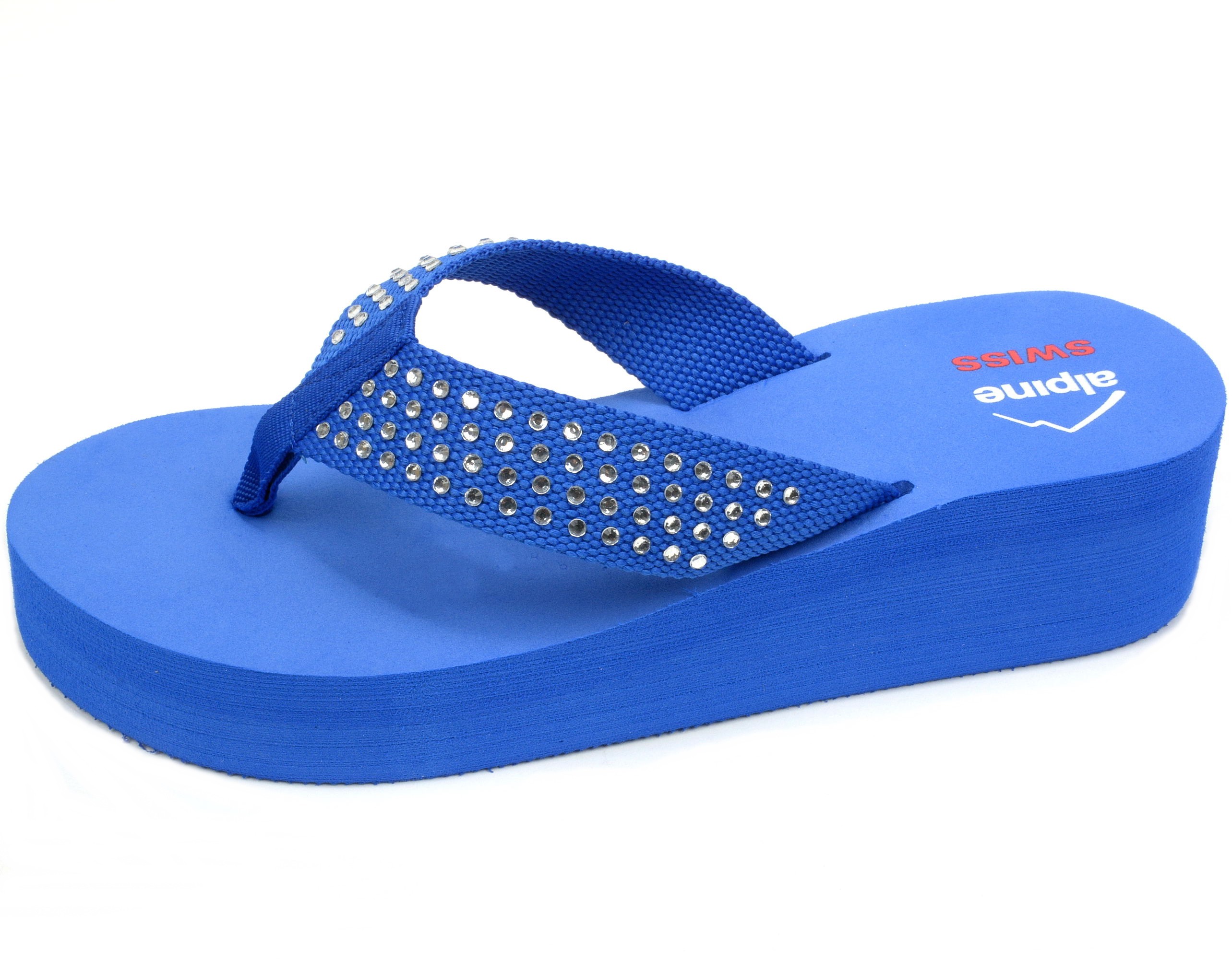 Alpine Swiss Womens Flip Flops Thong Sandals Rhinestone Wedge High Heel