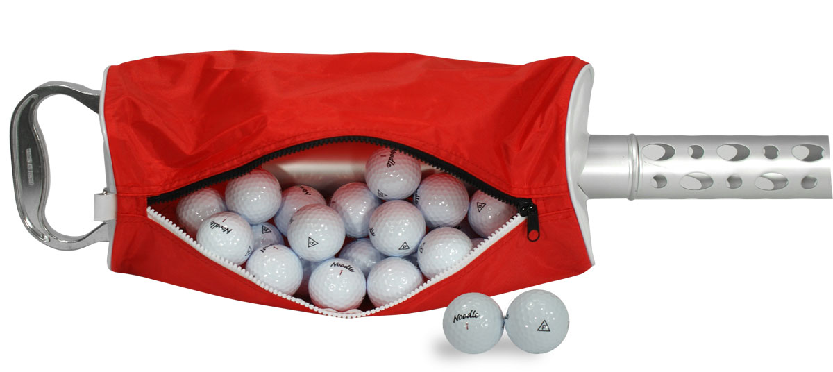 Intech Golf Red Shag Bag with 24 New Noodle Golf Balls Pick Up and