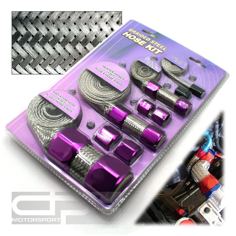 JDM BRAIDED STEEL HOSE VACUUM/FUEL/RADIATOR/HEATER LINES PURPLE DRESS