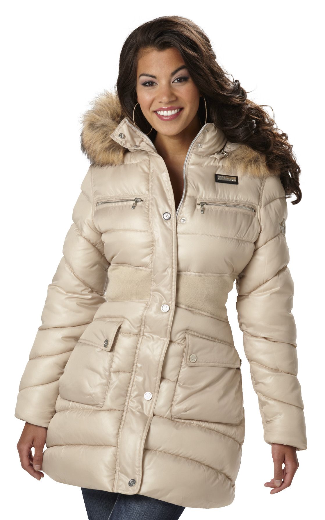 Coogi Champagne Long Fitted Puffer Jacket Women's Large eBay