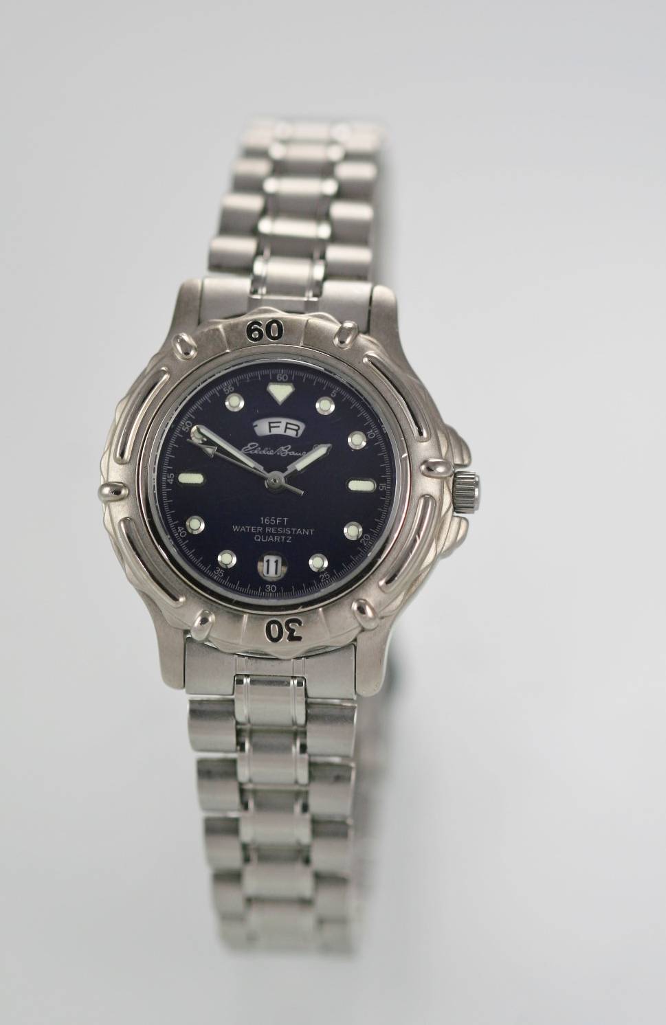 Eddie Bauer Blue Womens Stainless Steel Silver Day Date 50m