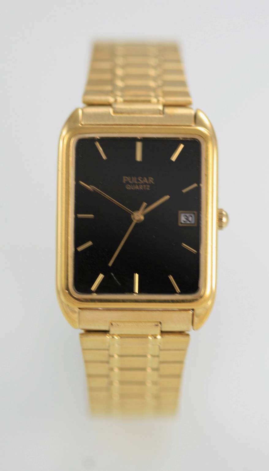 Pulsar by Seiko Black Mens Stainless Steel Gold Date Quartz Battery