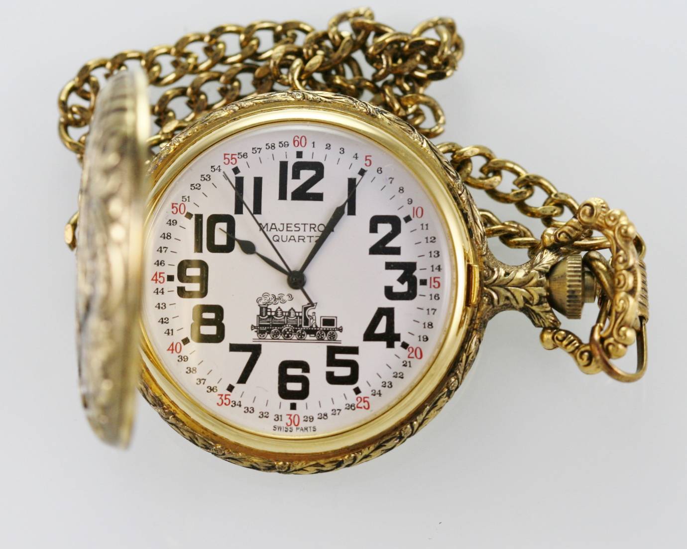 Majestron Watch Mens Gold Silver Stainless Steel Battery White Pocket