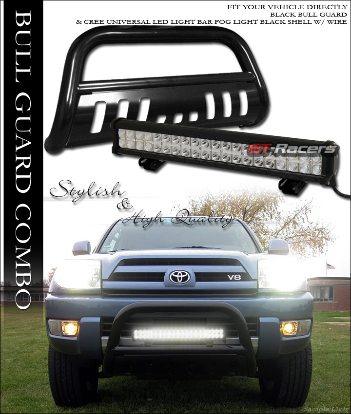 BLACK HD BULL BAR BRUSH GUARD+120W CREE LED FOG LIGHT 0309 TOYOTA