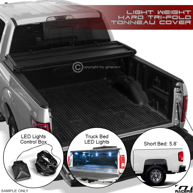 TRIFOLD HARD TONNEAU COVER LW+LED LIGHTS KIT 20142017 SIERRA 5.8/68" TRUCK BED eBay