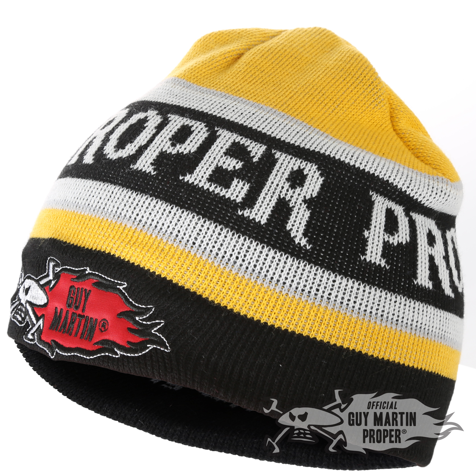 Guy Martin Limited Edition 'Proper' Yellow & Black Beans on Toast Beanie Hat eBay