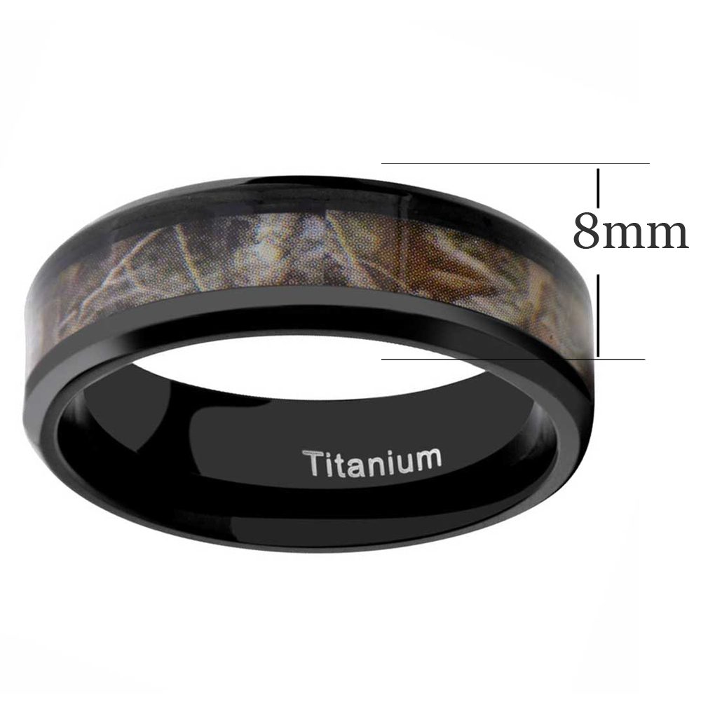 8mm Titanium Black Plated Hunting Ring Camouflage Design Men/'s Wedding Band