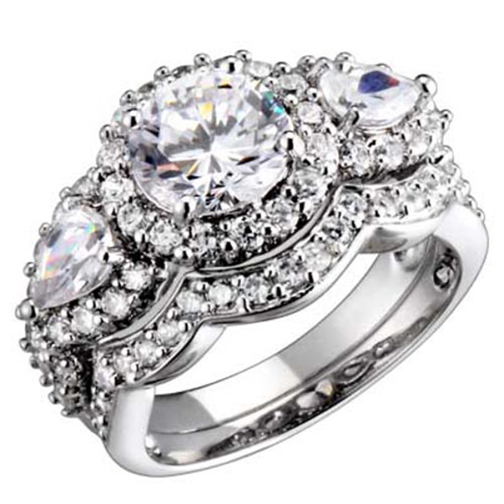 Ebay Wedding Rings on Stone Round Pear Cubic Zirconia Antique Style Wedding Ring Set   Ebay
