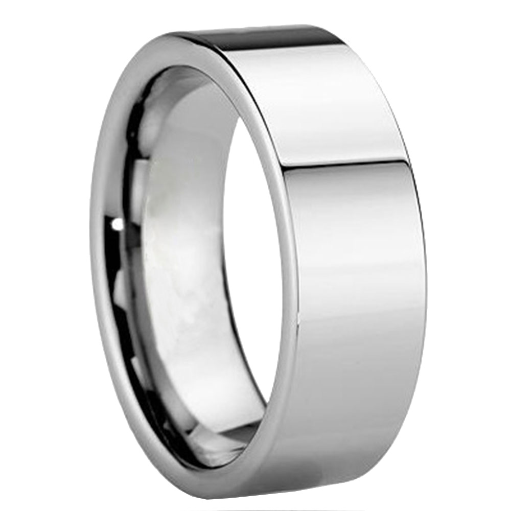 8mm Tungsten Carbide Shiny Pip Cut Flat Top Ring Mens Wedding Band eBay