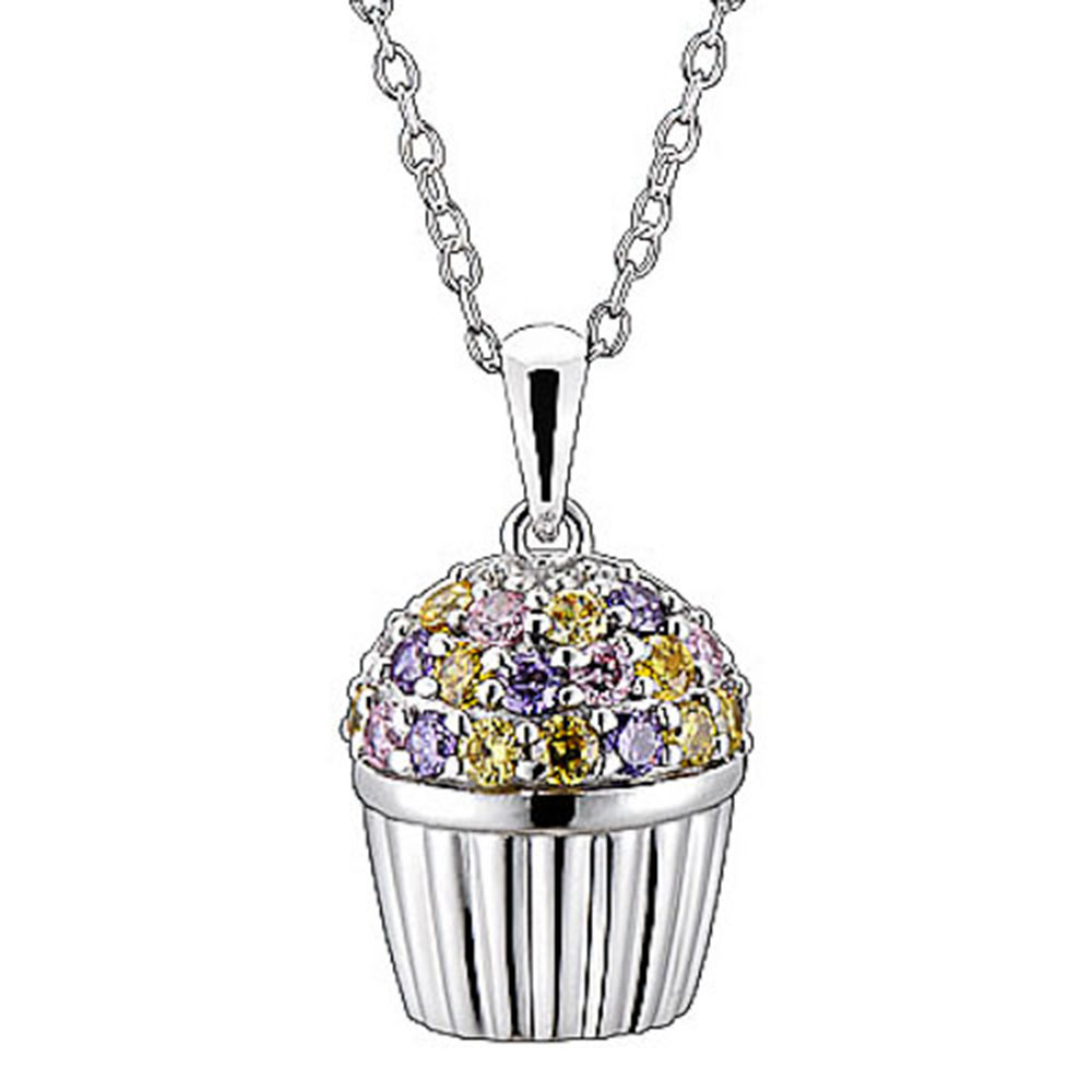 Sterling Silver Cubic Zirconia Cupcake Charm Pendant/Necklace 18" Chain eBay