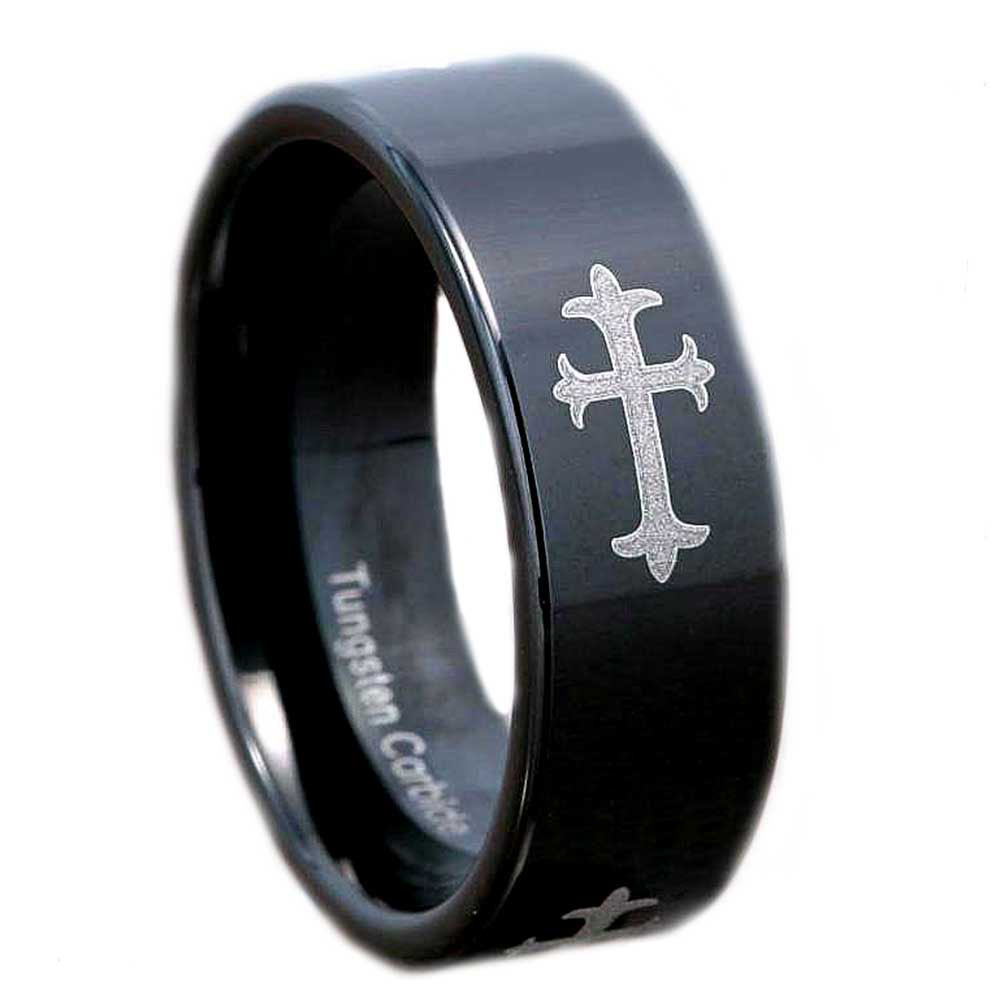 8mm Tungsten Carbide Black Mirror Top Christian Cross Etch Men's Wedding Band eBay