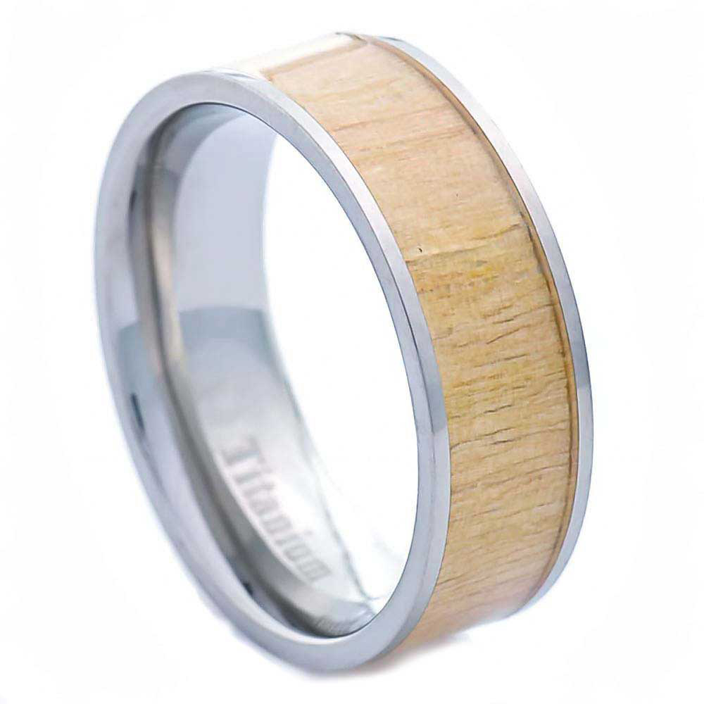 8mm African Poplar Wood Eternity Inlay Titanium Band Men's