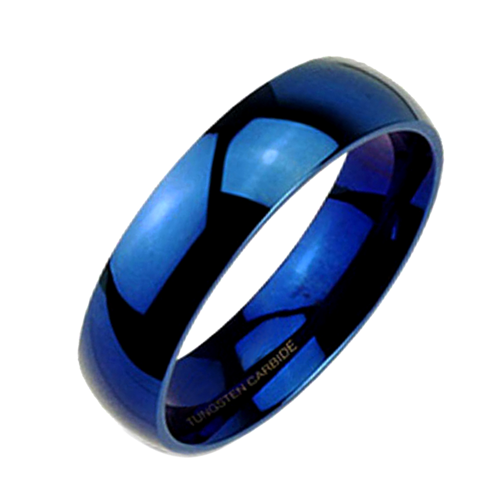 Blue IP Tungsten Carbide 6mm Wide Glossy Mirror Polished Wedding Band