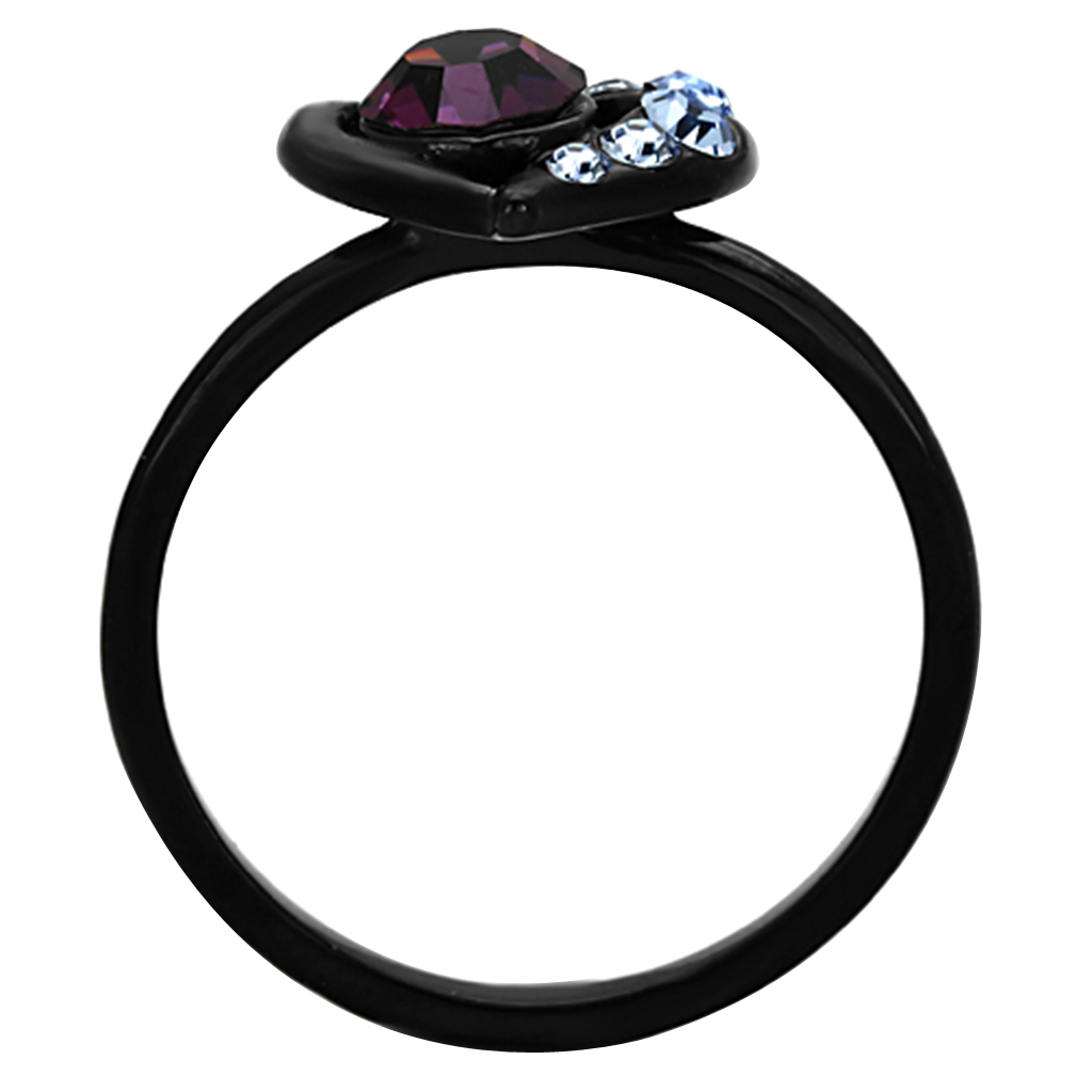Women's Round Cut Amethyst Cz Black Stainless Steel Heart Fashion Ring