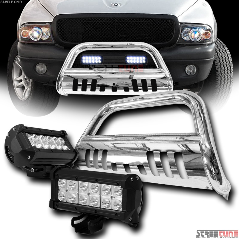 Chrome Bull Bar Grille Guard V2 w/36W Cree LED Fog Lights 97/98+ Dakota
