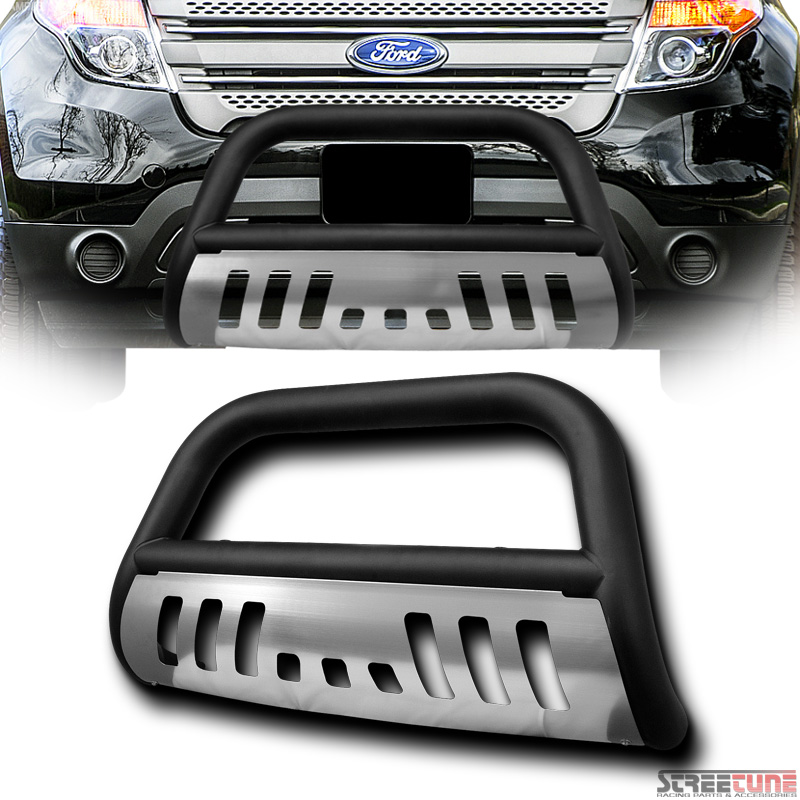Matte Blk Bull Bar Brush Push Bumper Grill Guard+SS Skid