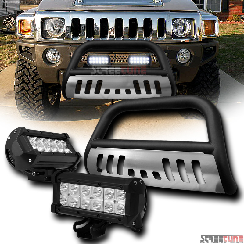 Matte Black Bull Bar Bumper Guard+Skid+36W Cree LED Fog Lights 05