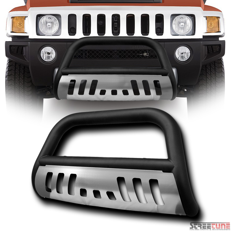 Matte Black Bull Bar Push Bumper Grill Guard+SS Skid 05/0610 Hummer H3