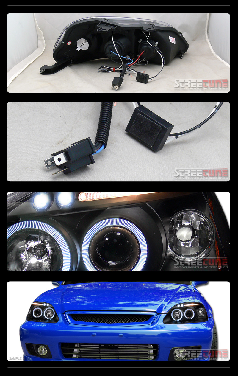 BLK DAYTIME DRL LED EYELIDS HALO PROJECTOR HEADLIGHTS PARKING 9900 CIVIC EK EK9 eBay
