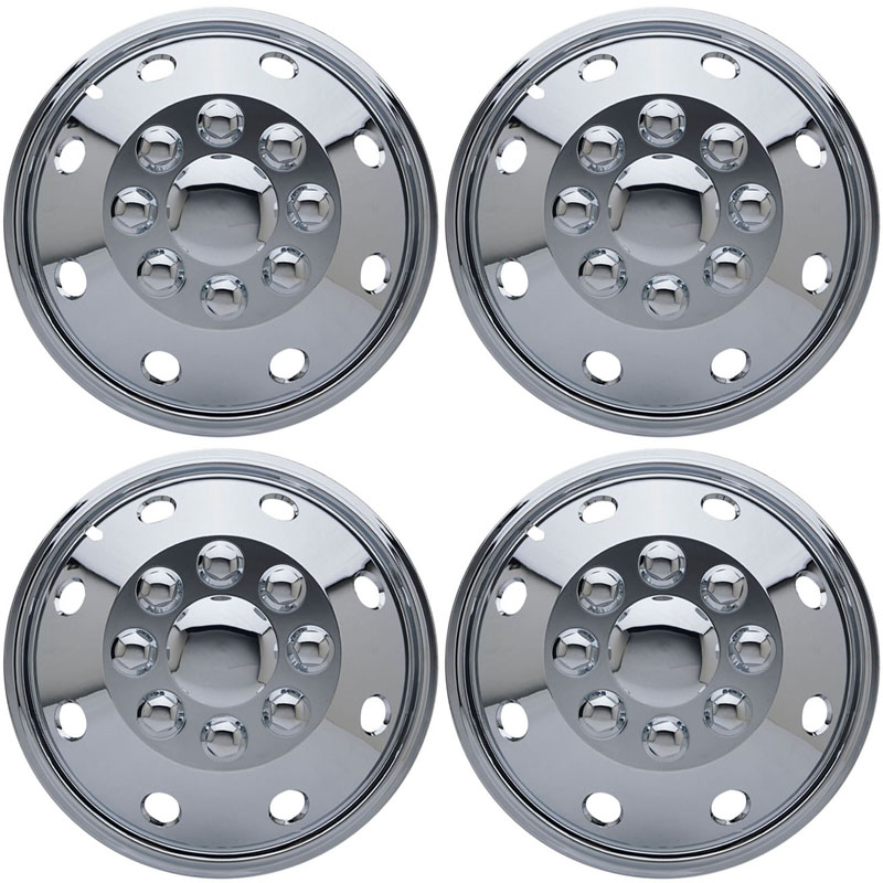 4 Pc Set 16" 8 Lug RV Dual CHROME Simulators Skin Hub Cap Steel Wheel