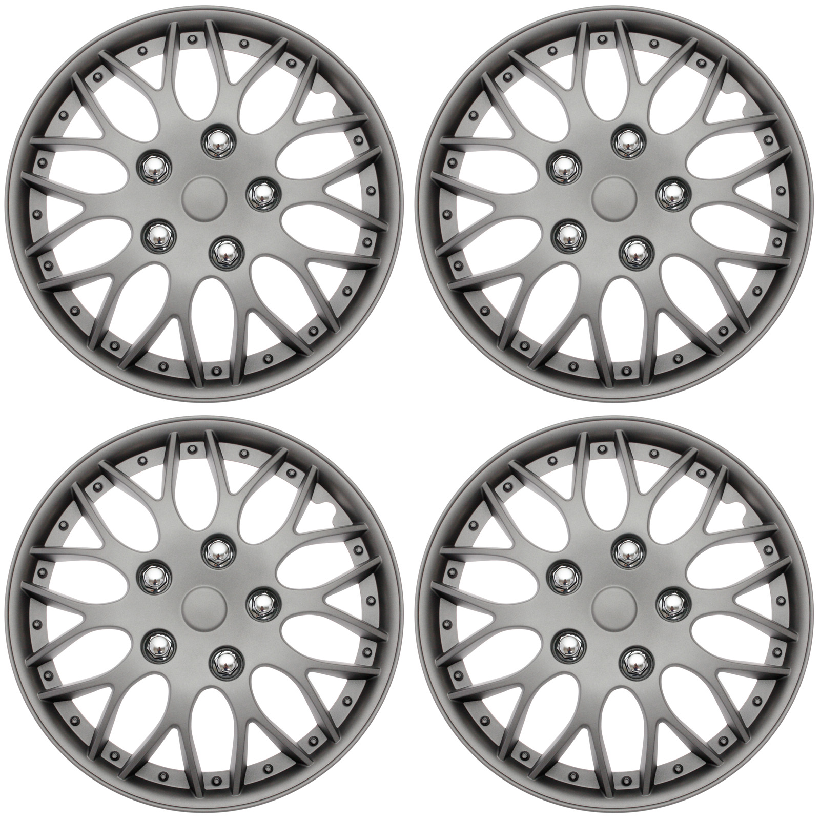 4 Piece SET Hub Caps MATTE GUNMETAL 15" Inch Wheel Covers for OEM Rims ...