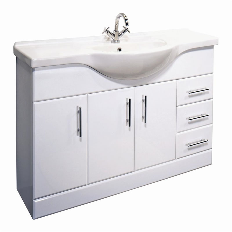 White Gloss Vanity Unit with Ceramic Basin/Sink All Sizes for Bathroom