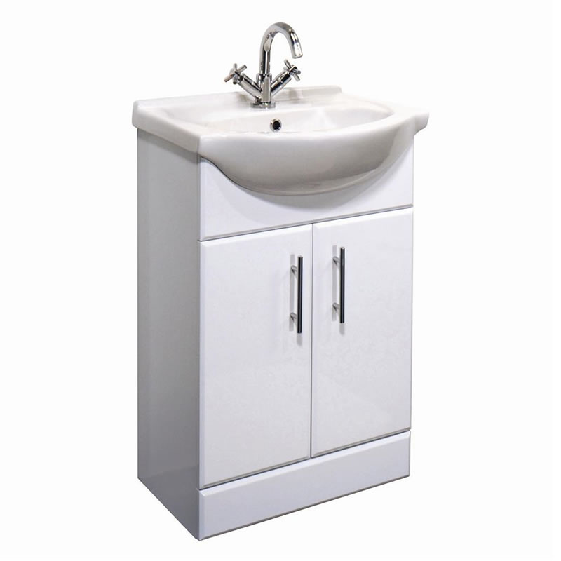 White Gloss Vanity Unit with Ceramic Basin/Sink All Sizes for Bathroom
