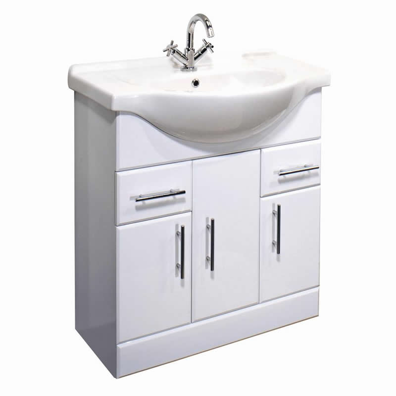 White Gloss Vanity Unit with Ceramic Basin/Sink All Sizes for Bathroom