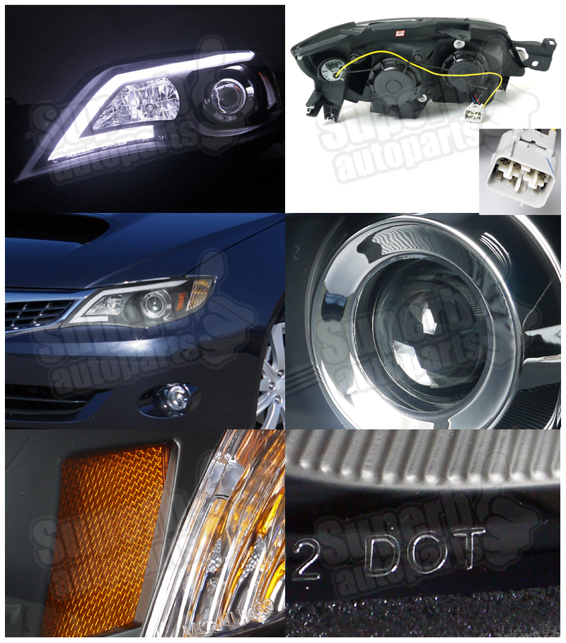20082011 Subaru Impreza Outback LED DRL Projector Headlights Black WRX