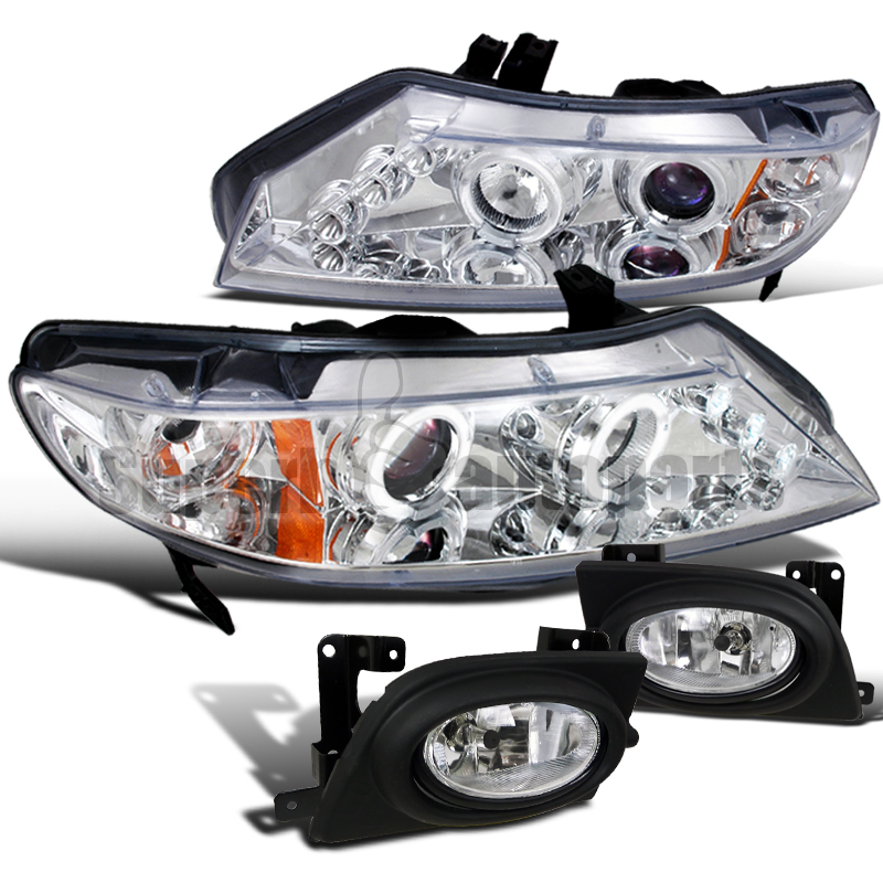 For 20062008 Honda Civic 4Dr Dual Halo Led Headlights Chrome+Fog Light Clear eBay