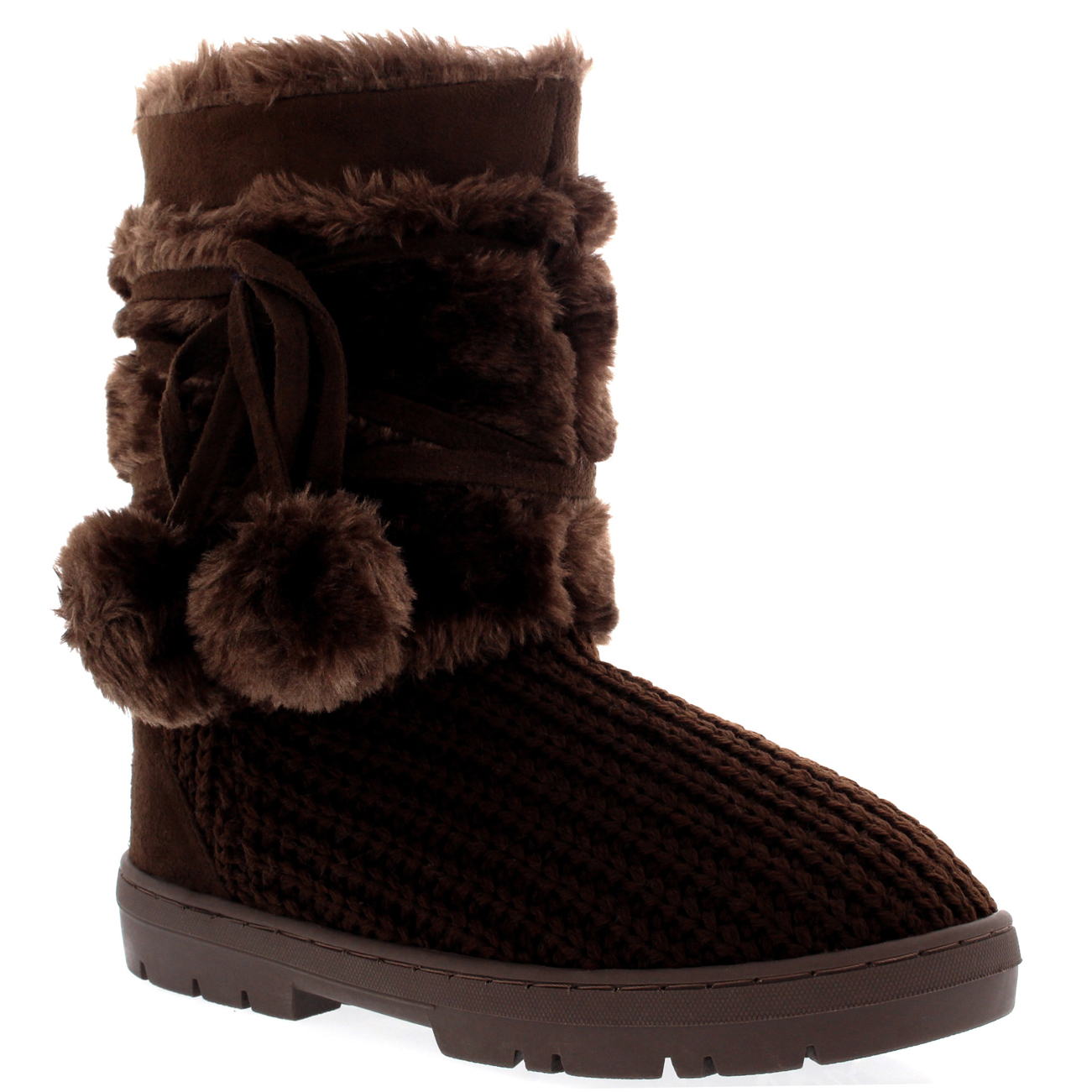 Womens Pom Pom Short Winter Fur Lined Snow Winter Rain Warm Shoe Boots