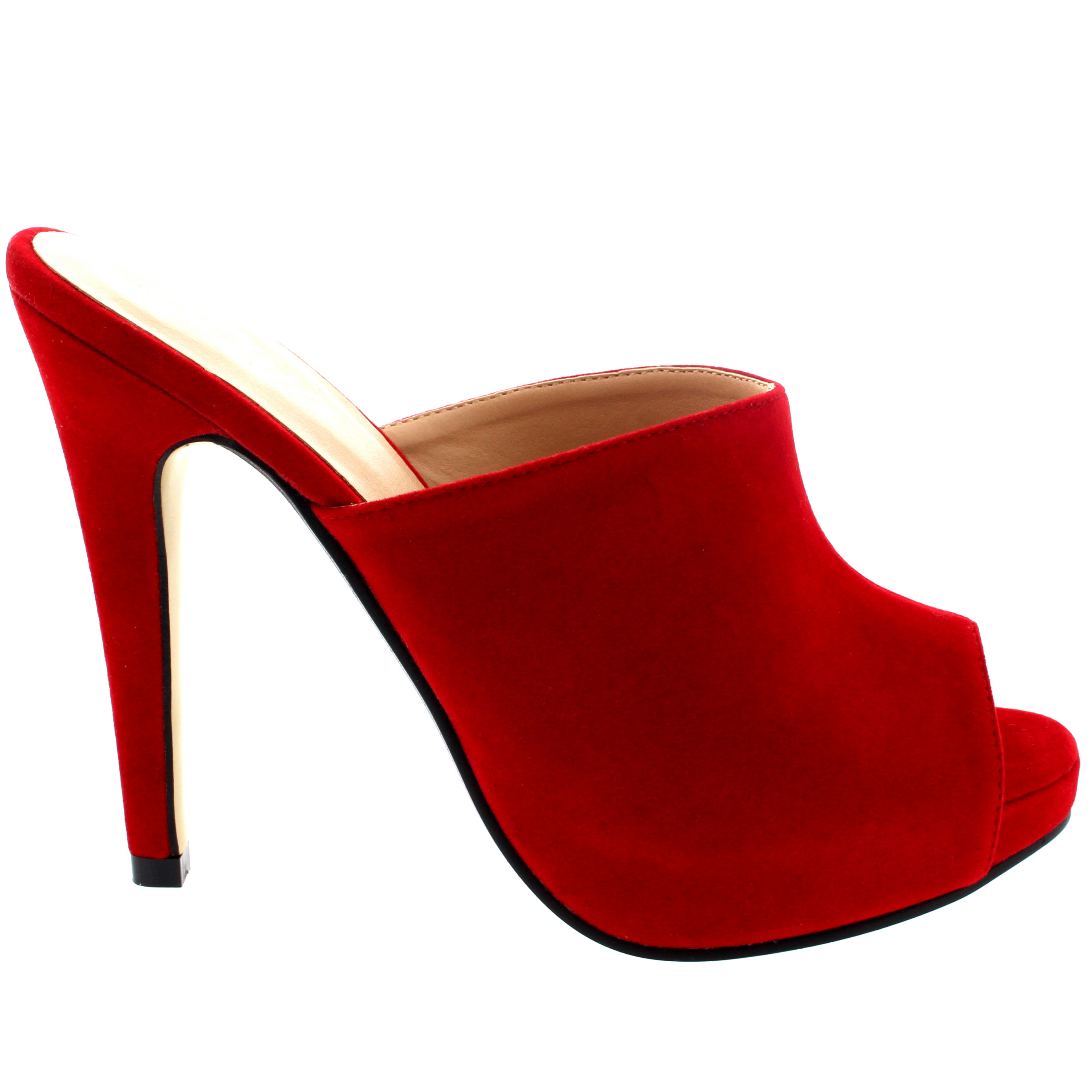 Womens Dress Mules Stilettos Peep Toe Faux Suede Party Evening High