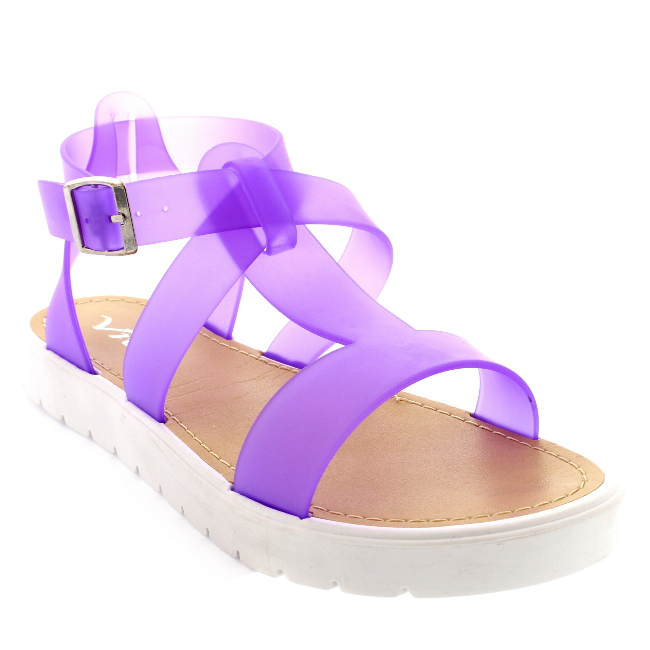 Womens Shoes T-Strap Cleated Sole Open Toe White Flatform Jelly Sandals UK 3-9