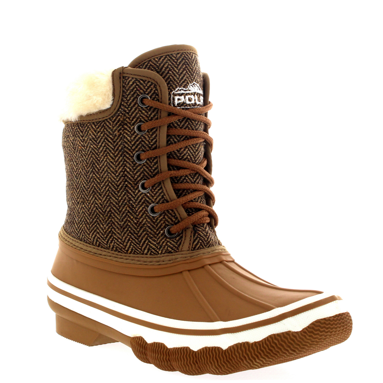 Womens Rubber Sole Deep Tread Winter Textile Fur Cuff Snow Rain Boots