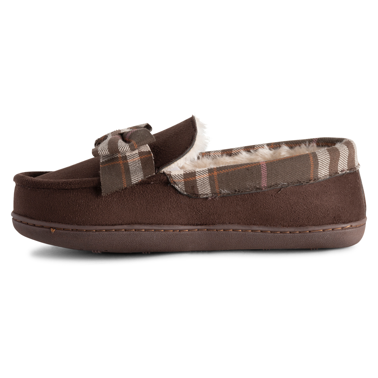 Femme Polaire mousse à mémoire de forme classique Plaid fausse fourrure semelle en caoutchouc Chaussons UK 3-9