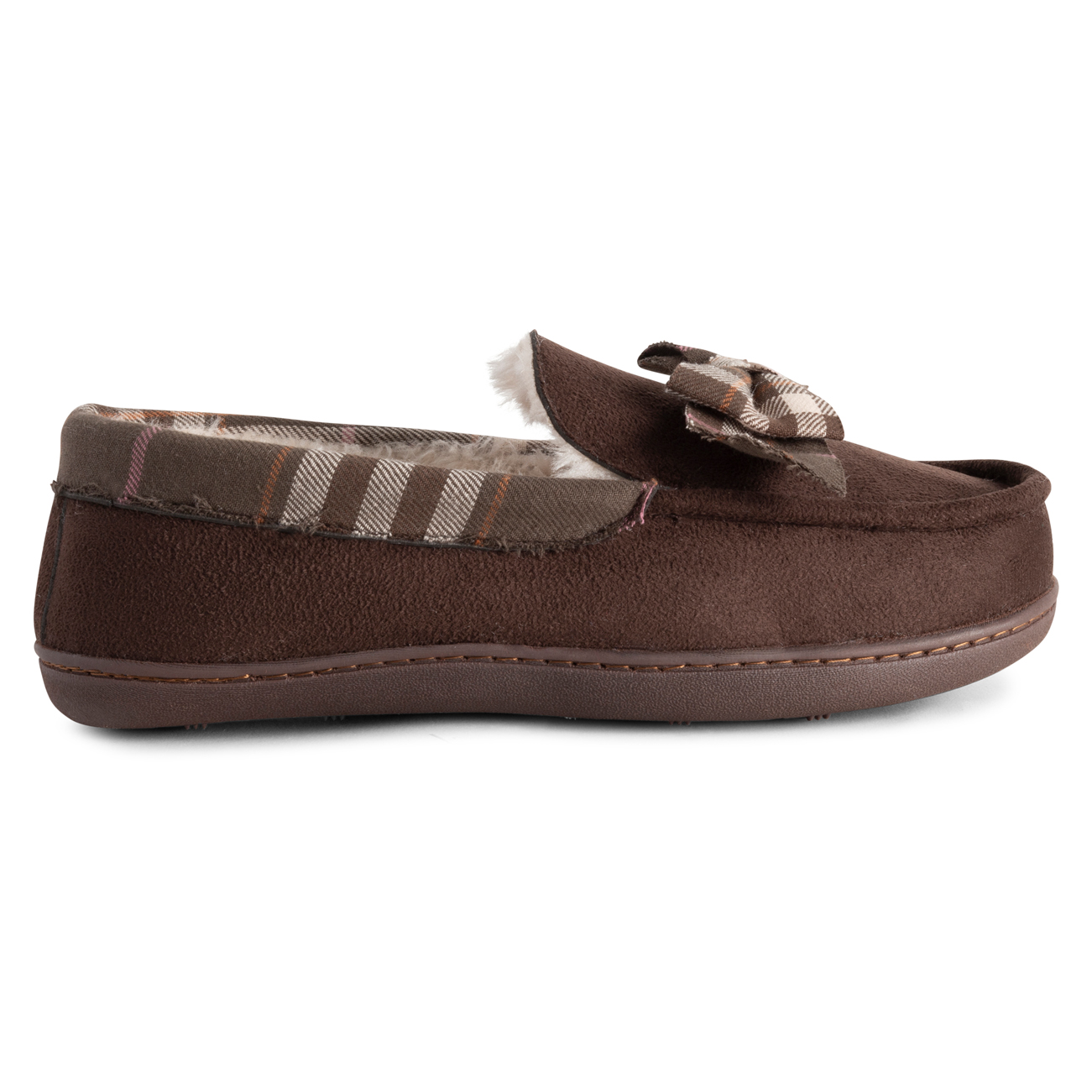 Femme Polaire mousse à mémoire de forme classique Plaid fausse fourrure semelle en caoutchouc Chaussons UK 3-9