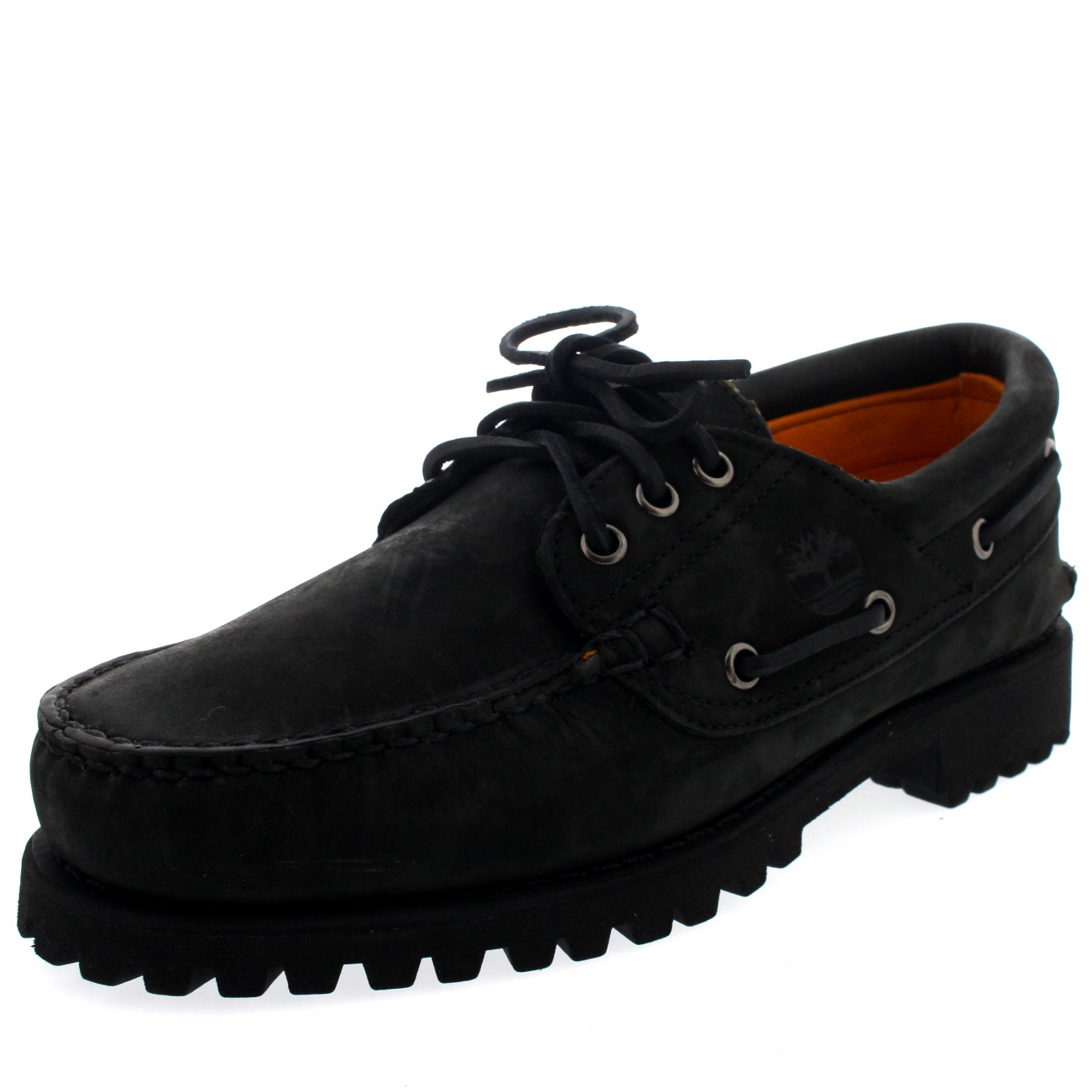Mens Timberland Authenic 3 Eye Black Leather Smart Lace Up Deck Shoes