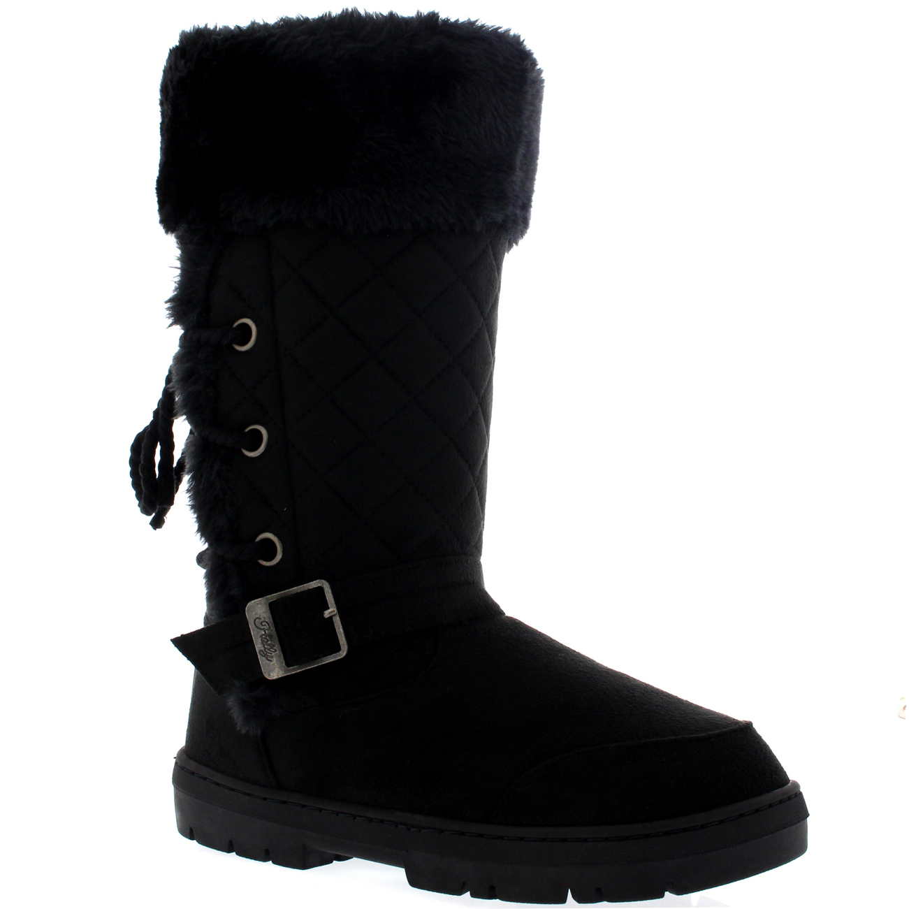 Ladies Rope Lace Back Tall Fur Lined Winter Snow Rain Knee High Boots All Sizes - Picture 16 of 107