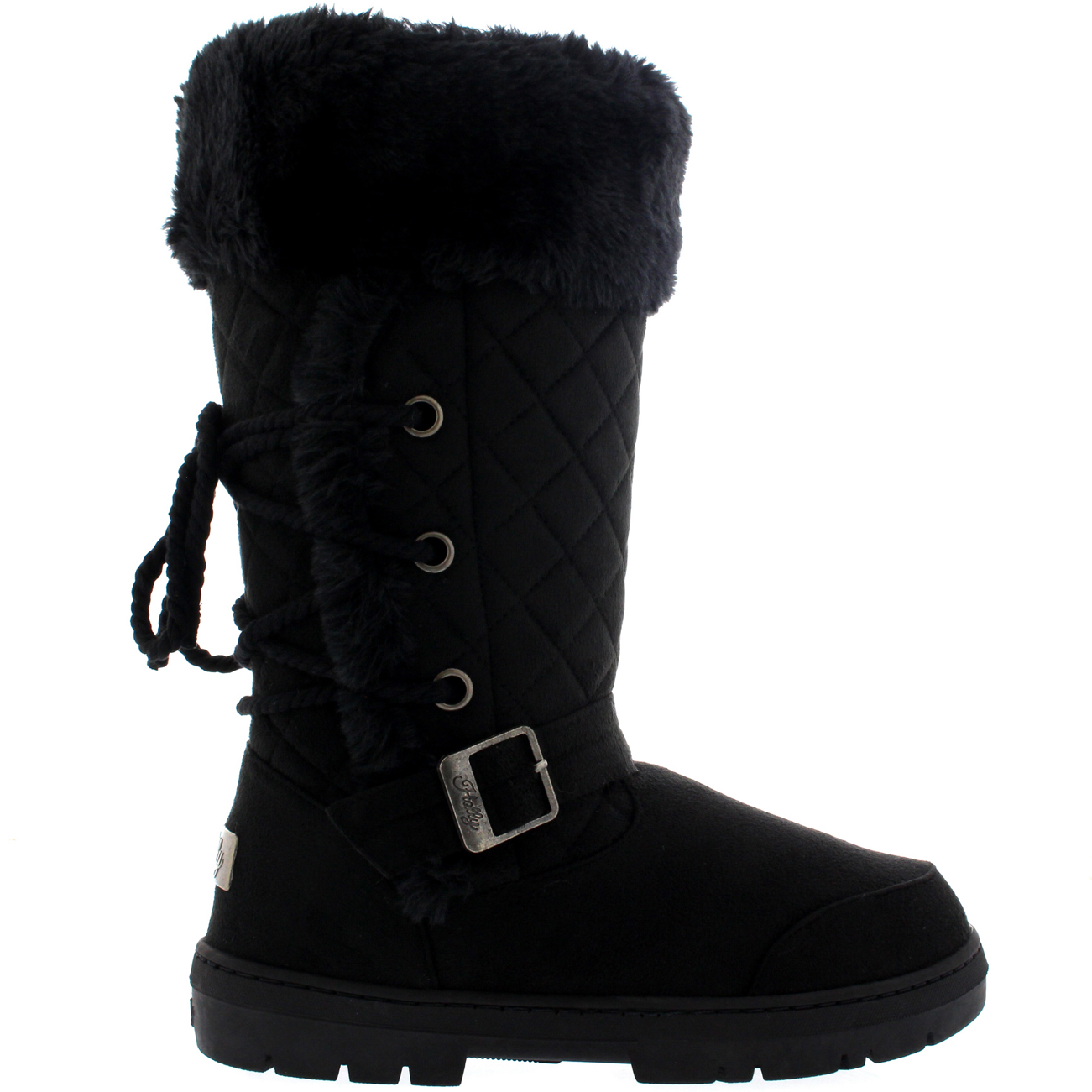 Ladies Rope Lace Back Tall Fur Lined Winter Snow Rain Knee High Boots All Sizes - Picture 13 of 107