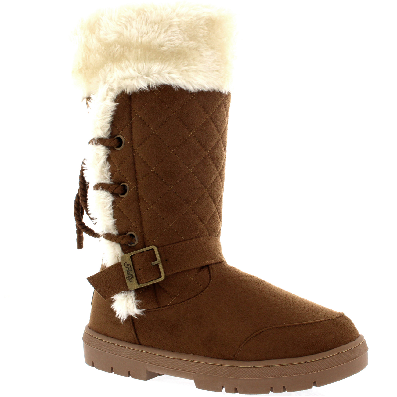 Ladies Rope Lace Back Tall Fur Lined Winter Snow Rain Knee High Boots All Sizes - Picture 20 of 107