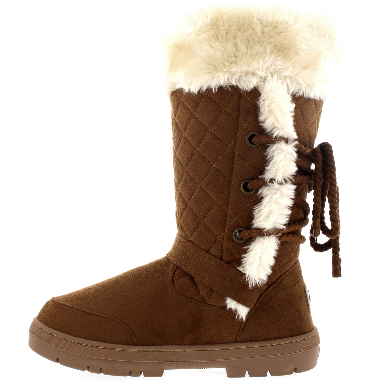 Ladies Rope Lace Back Tall Fur Lined Winter Snow Rain Knee High Boots All Sizes - Picture 18 of 107