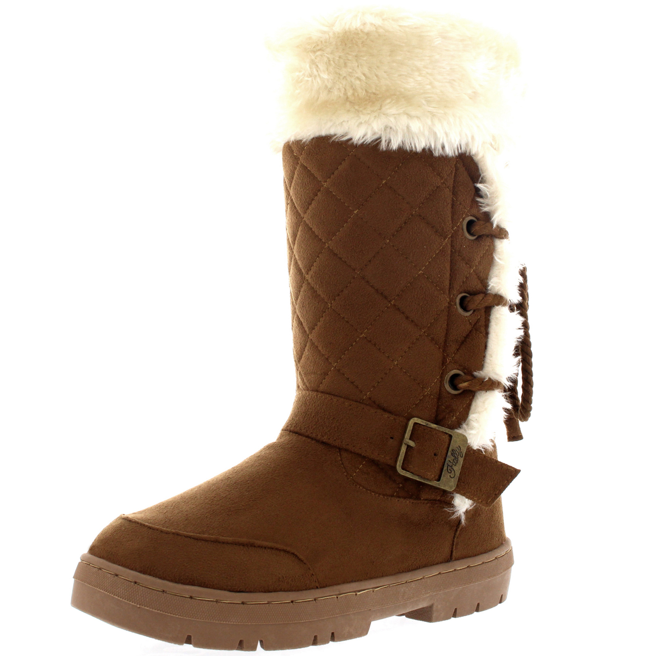 Ladies Rope Lace Back Tall Fur Lined Winter Snow Rain Knee High Boots All Sizes - Picture 19 of 107