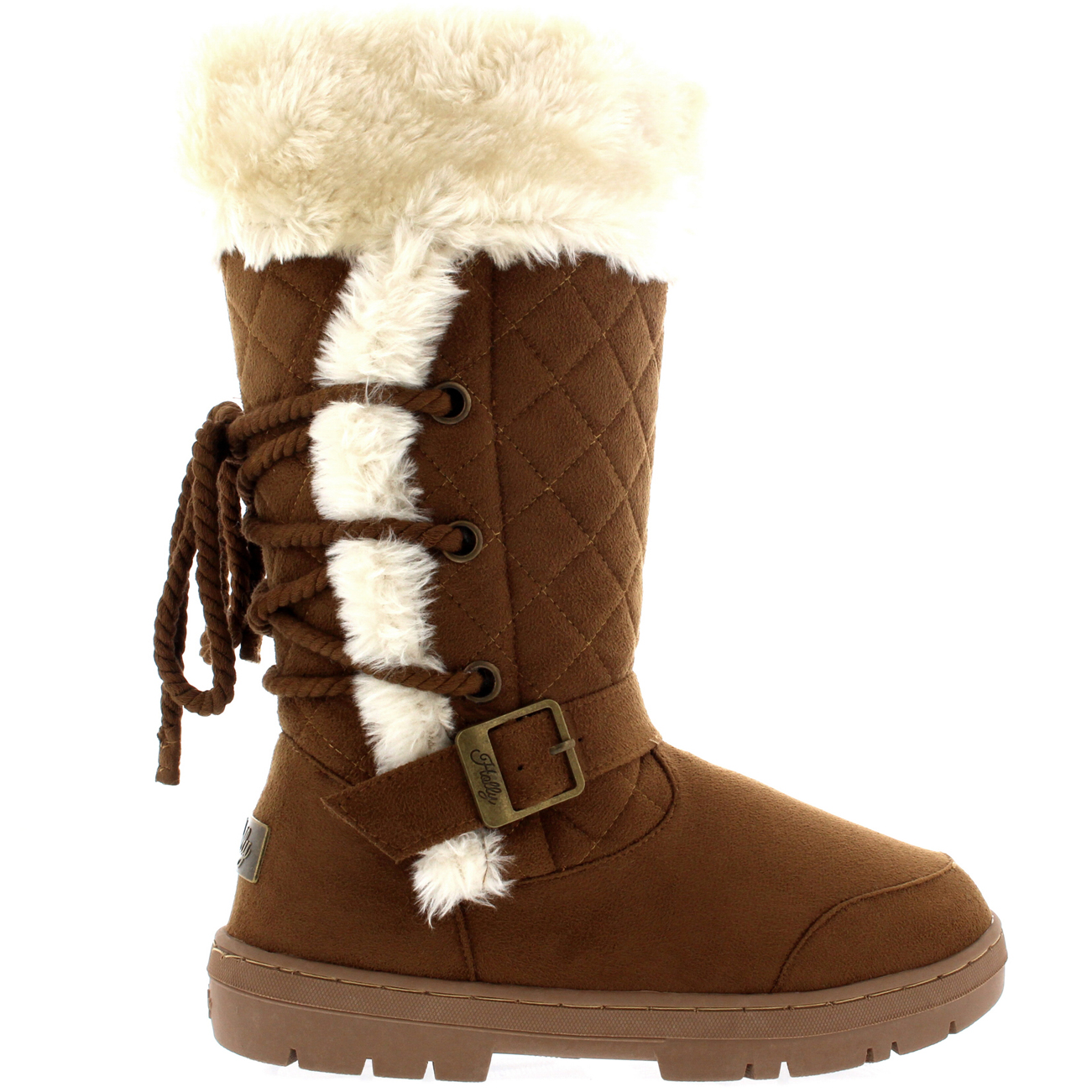 Ladies Rope Lace Back Tall Fur Lined Winter Snow Rain Knee High Boots All Sizes - Picture 17 of 107