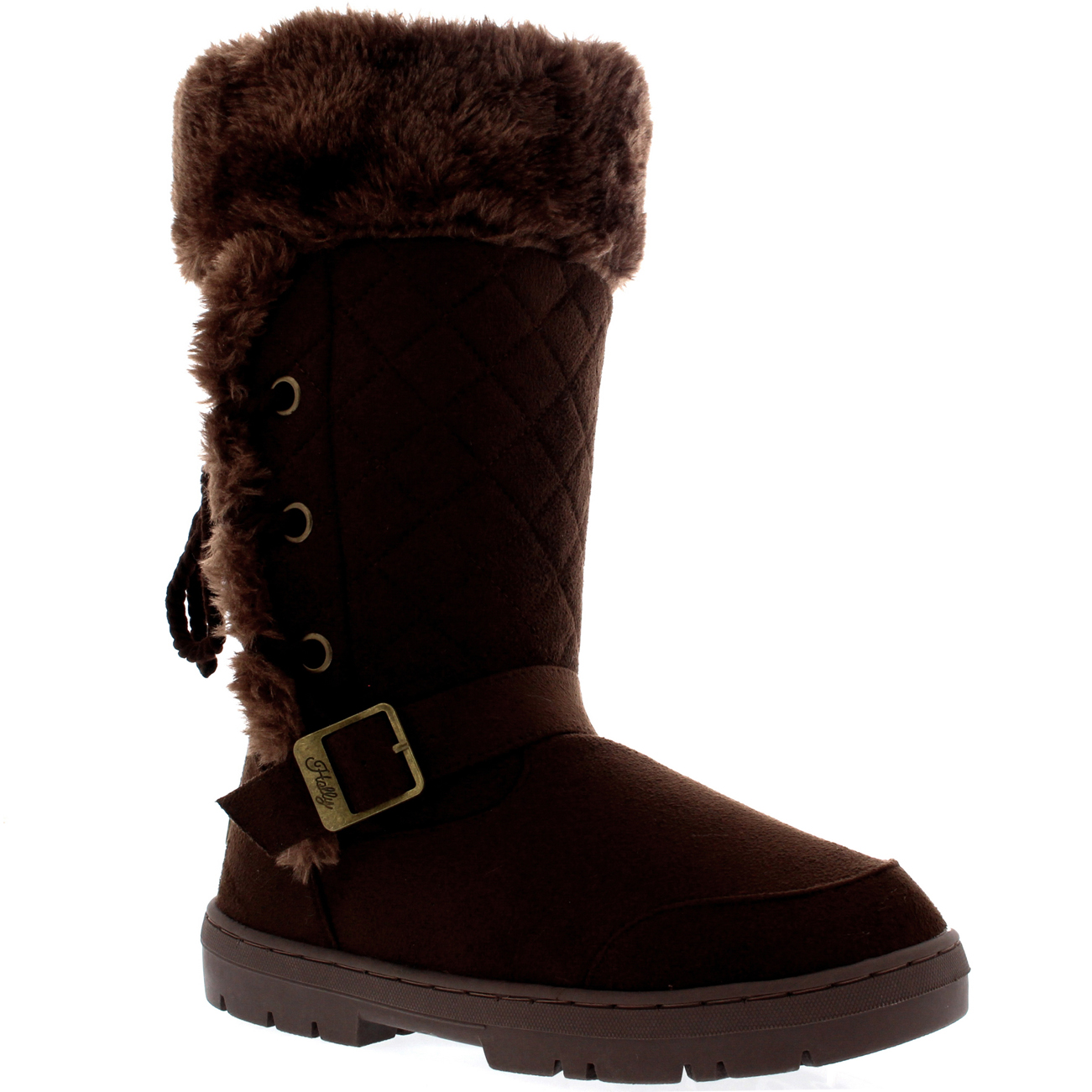 Ladies Rope Lace Back Tall Fur Lined Winter Snow Rain Knee High Boots All Sizes - Picture 35 of 107