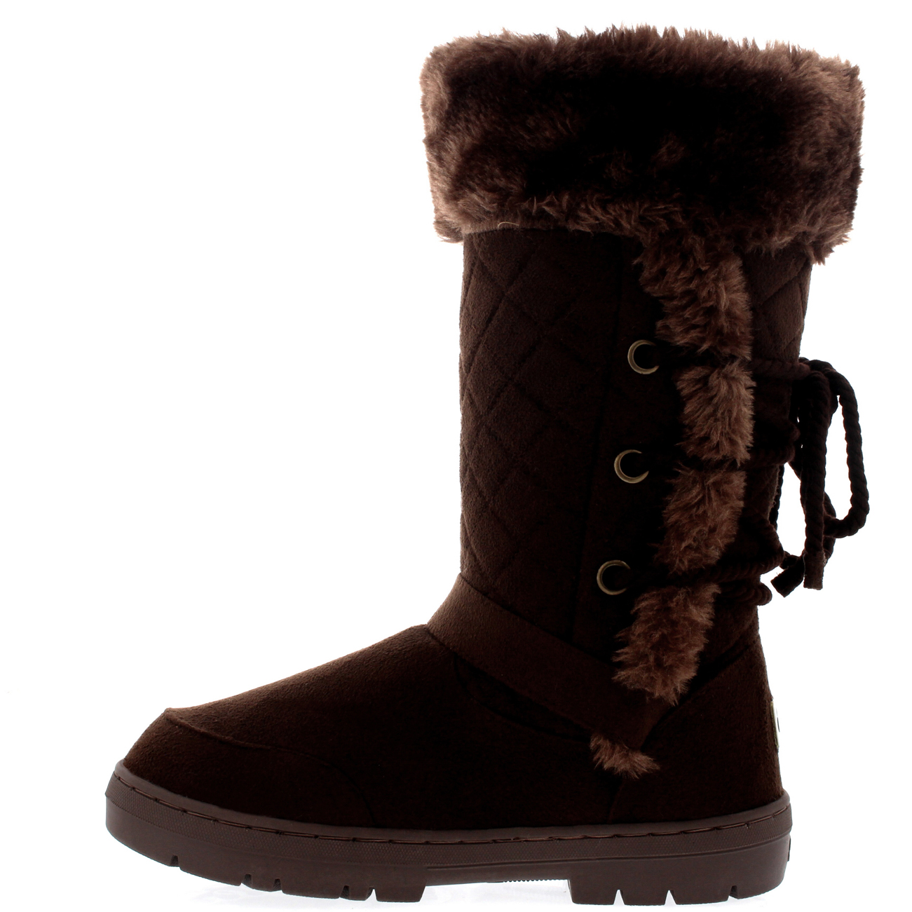Ladies Rope Lace Back Tall Fur Lined Winter Snow Rain Knee High Boots All Sizes - Picture 22 of 107